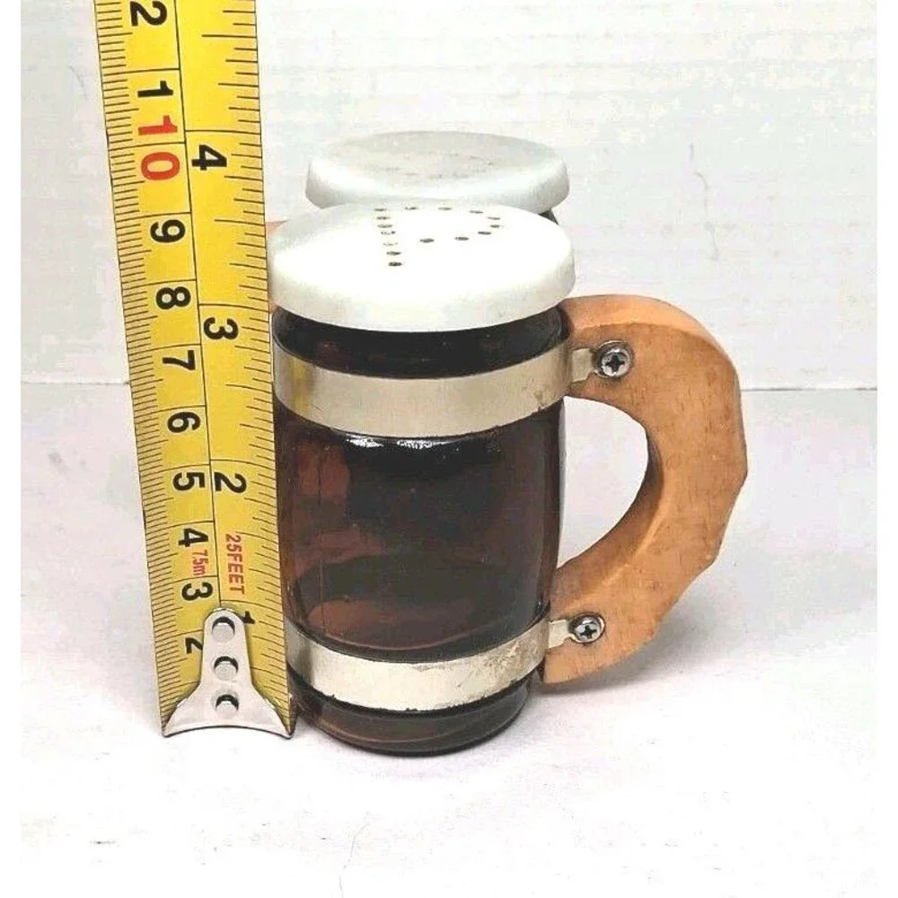 Vintage Amber Brown Glass Beer Mug Salt and Pepper Shakers saloon mancave